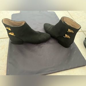 CHLOÉ Suede Chelsea Boots Calf UHigh Riding Dress Shoes Flats Buckle Bootie